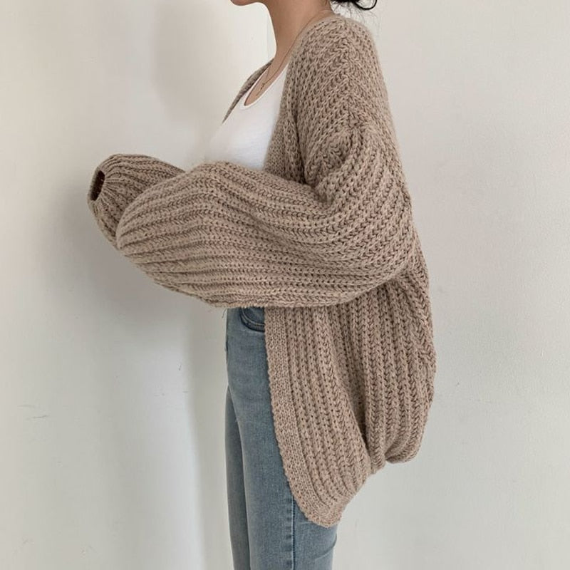 Carmen | Damen Freizeit-Strickjacke mit grobem Strick und offener Vorderseite
