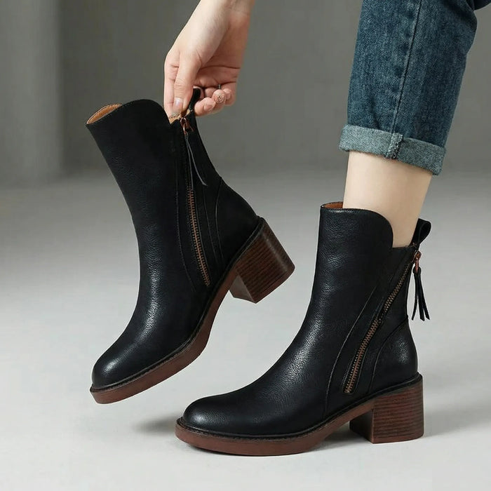 Damen Ankle Boots mit Blockabsatz und Reißverschluss