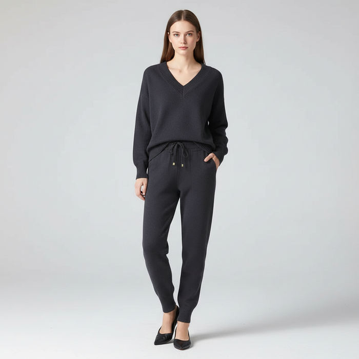 Damen Loungewear-Set V-Ausschnitt Pullover und Hose