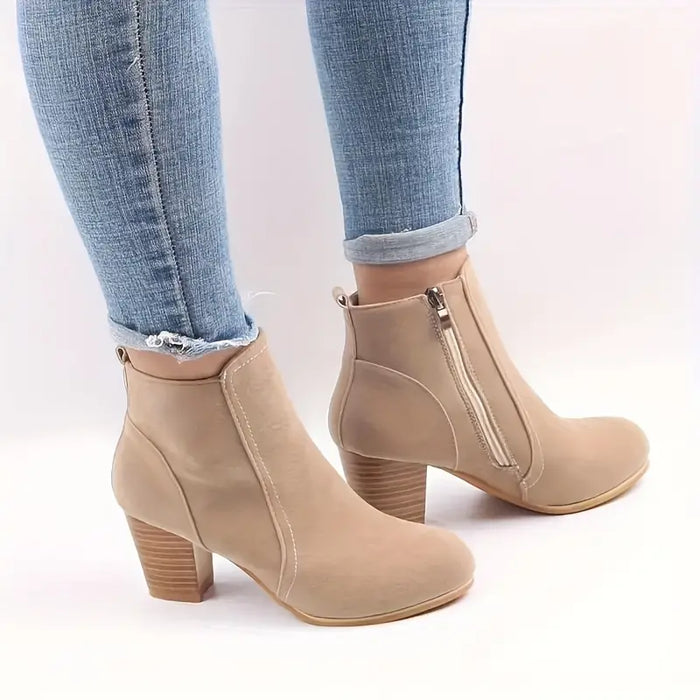 Damen Stiefeletten Blockabsatz mit Seitlichem Reißverschluss