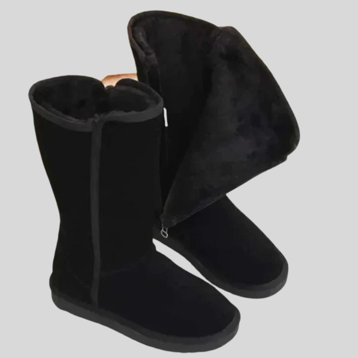 Damen Winterstiefel mit Wildlederoptik und Seitlichem Reißverschluss