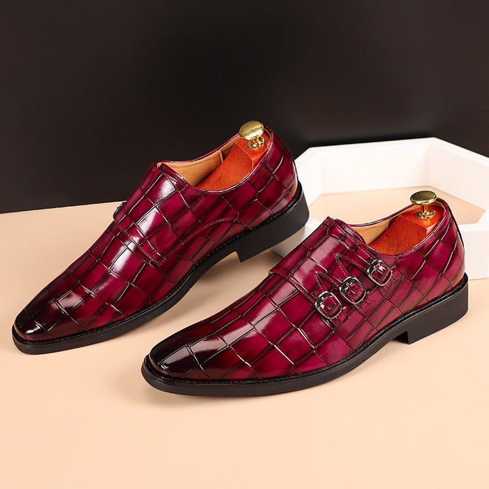 Herren Monk-Strap Schuhe mit Krokodilprägung und Triple-Schnalle