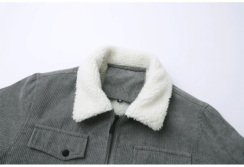 Herren Cordjacke mit Sherpa-Kragen in Grau