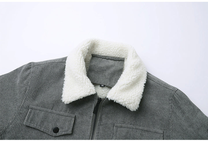 Herren Cordjacke mit Sherpa-Kragen in Grau