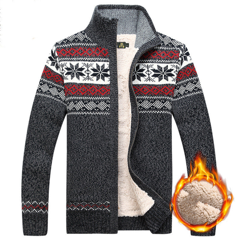 Herren Strickjacke mit Norwegermuster und Stehkragen