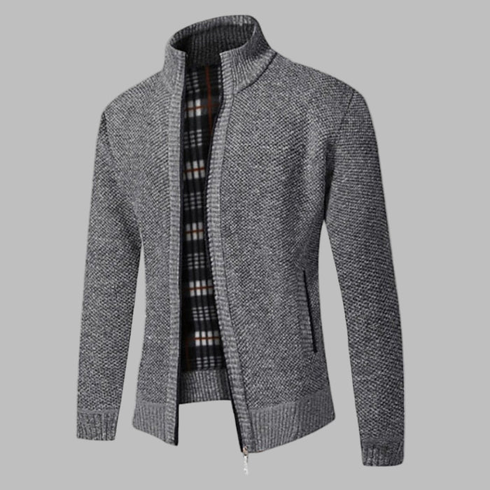 Herren Stehkragen-Cardigan mit Reißverschluss Vorne