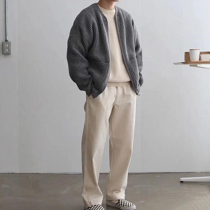 Herren Grobstrickjacke mit Reissverschluss und Taschen