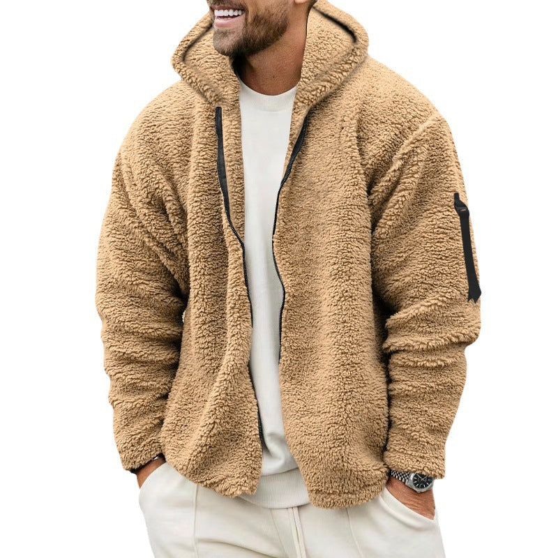 Herren Teddy-Fleecejacke mit Kapuze in Khaki