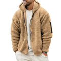 Herren Teddy-Fleecejacke mit Kapuze in Khaki