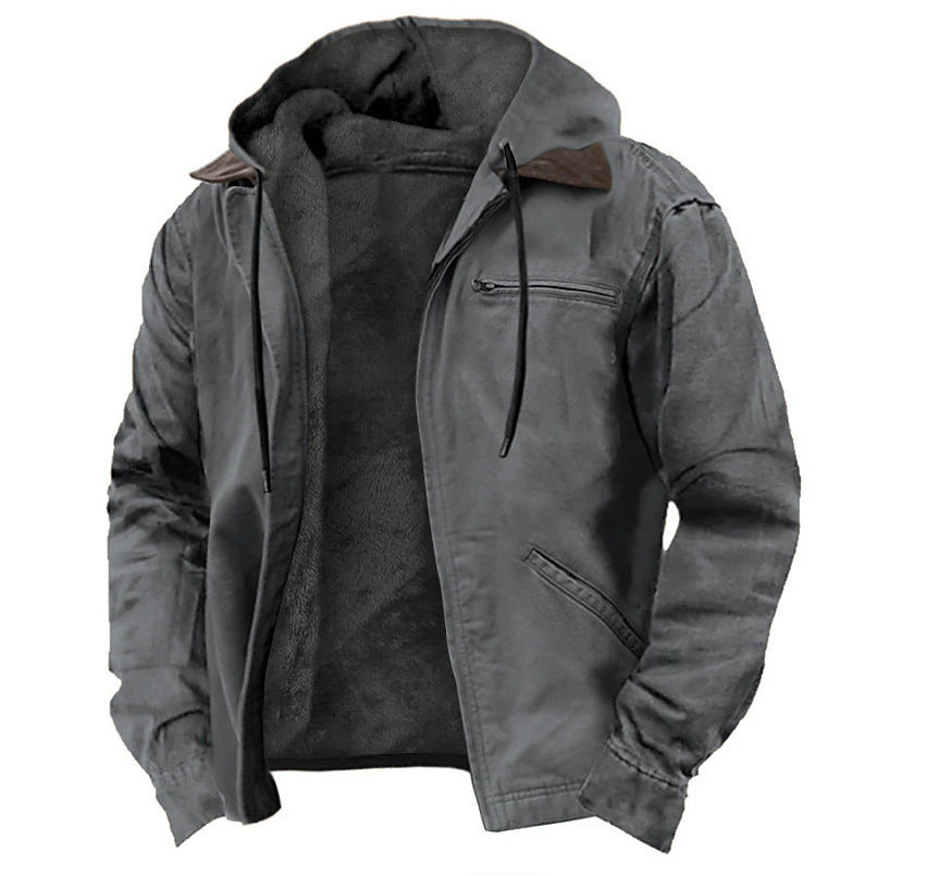Herren-Fleecejacke mit Kapuze und Reissverschluss