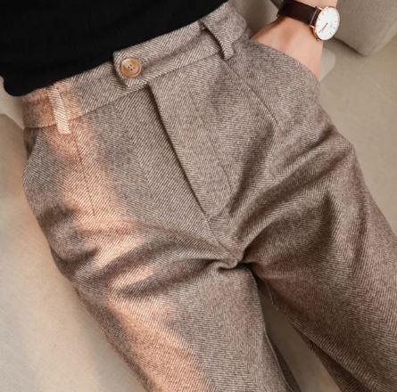 Damen Fischgrätmuster Hose Gerade Passform High Waist