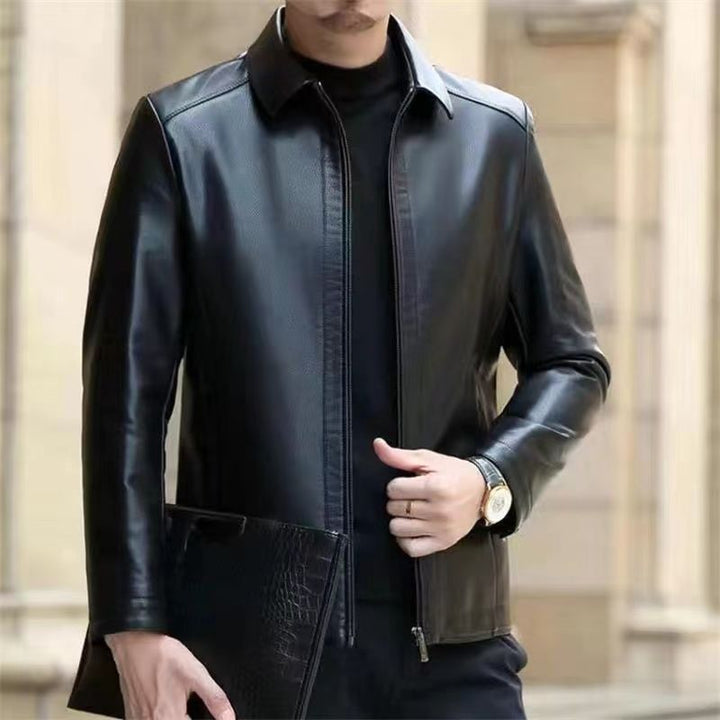 Herren Kunstlederjacke mit Stehkragen in Schwarz