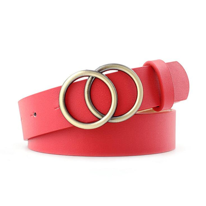Damen Ledergürtel mit Doppel-O-Ring-Schnalle Verstellbar