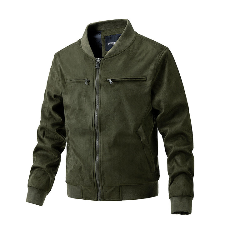 Herren Wildlederjacke mit Stehkragen in Khaki