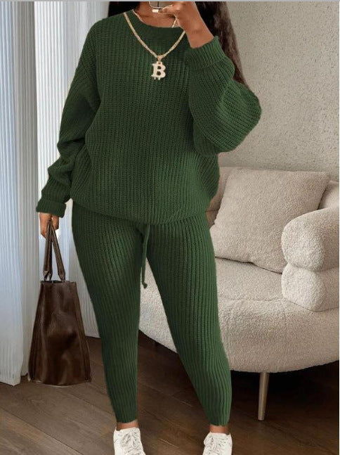 Rippstrick-Set aus Pullover und Hose mit Kordelzug