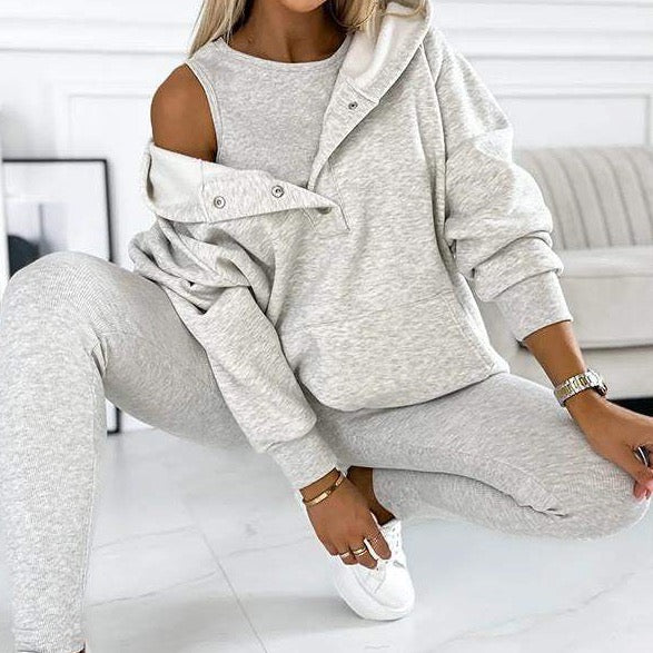 Damen 3-teiliges Loungewear Set Kapuzenjacke mit Hose