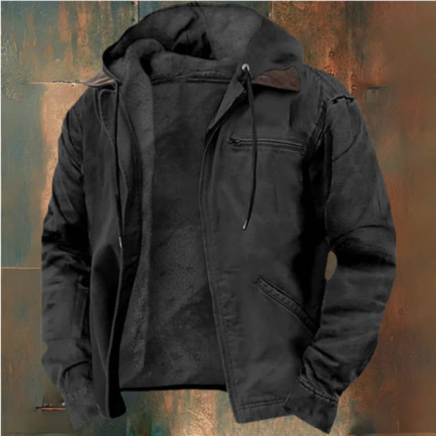 Herren-Fleecejacke mit Kapuze und Reissverschluss