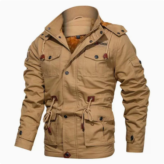 Herren Military-Winterjacke mit Kapuze in Khaki