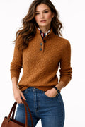 Elisabeth | Damen Kabelstrick Wollmix Rollkragen Sweater mit Knopfleiste