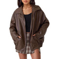 Lena | Damen Oversized Kunstleder Bomber Lederjacke mit Reißverschluss