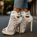 Greta | Damen Spitzen-Peeptoe-Stiletto-Ankle-Boots mit Knöchelriemen