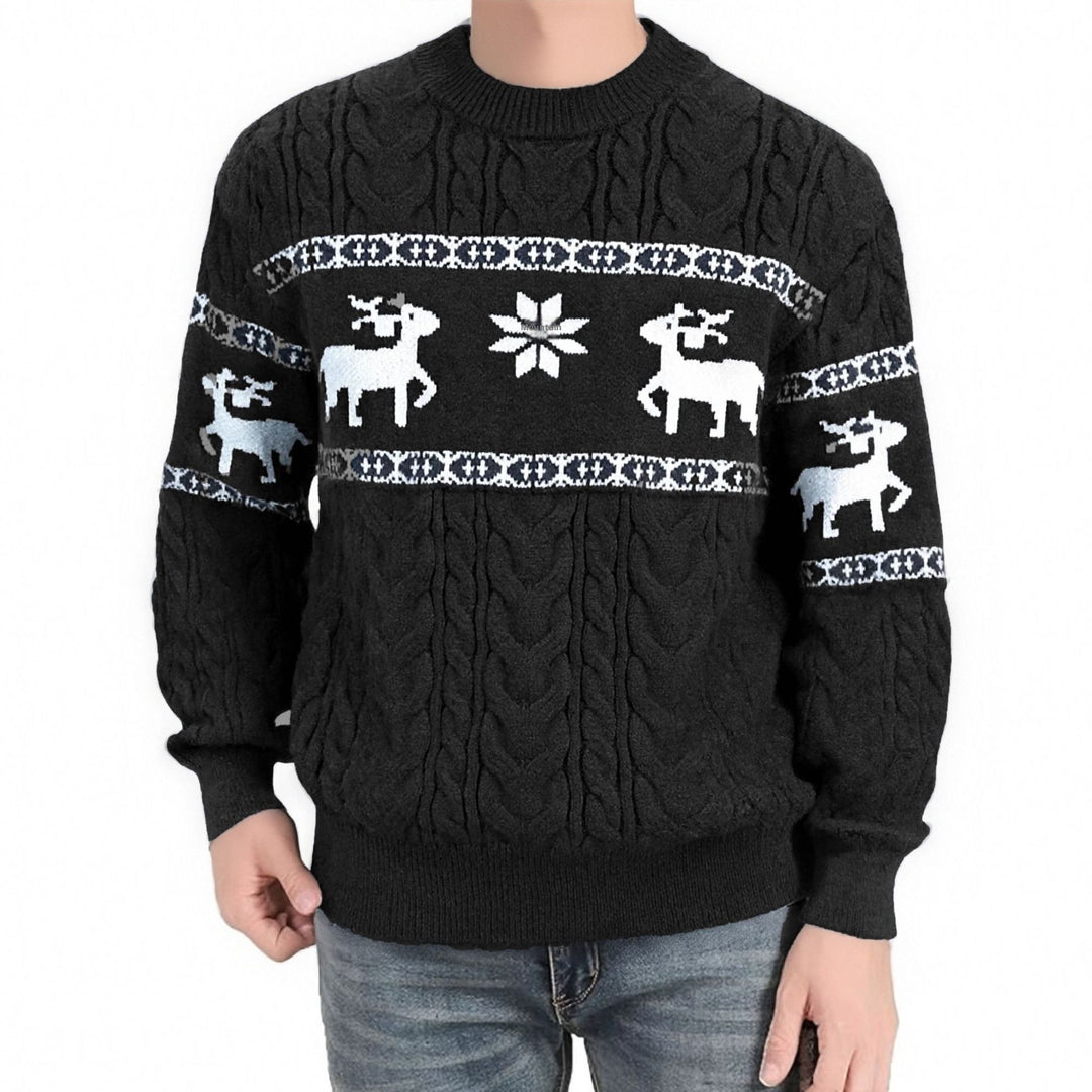 Herren Weihnachtspullover mit Rentiermuster und Rundhals