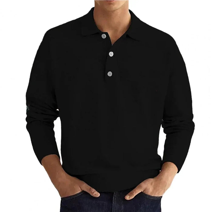 Herren Langarm-Poloshirt mit Knopfleiste und Kragen