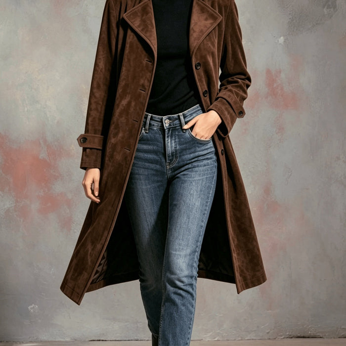 Damen Longline-Mantel mit Reverskragen und Knopfleiste