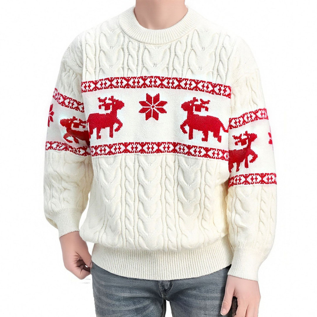 Herren Weihnachtspullover mit Rentiermuster und Rundhals