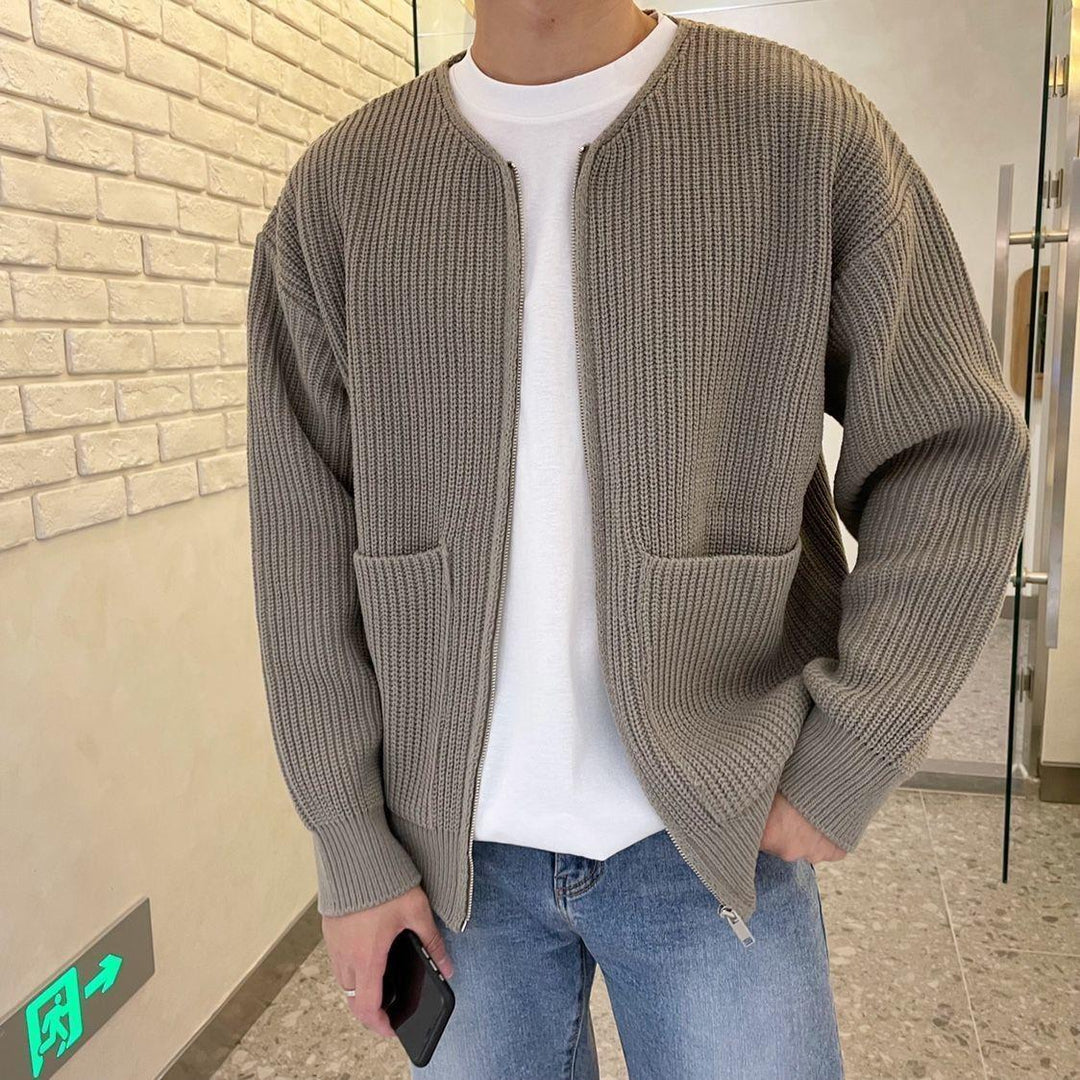 Herren Grobstrickjacke mit Reissverschluss und Taschen