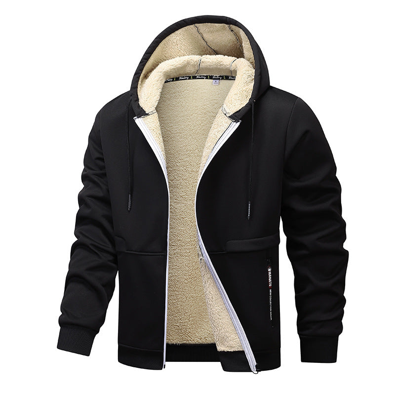 Herren Kapuzenjacke mit Sherpa-Futter in Schwarz