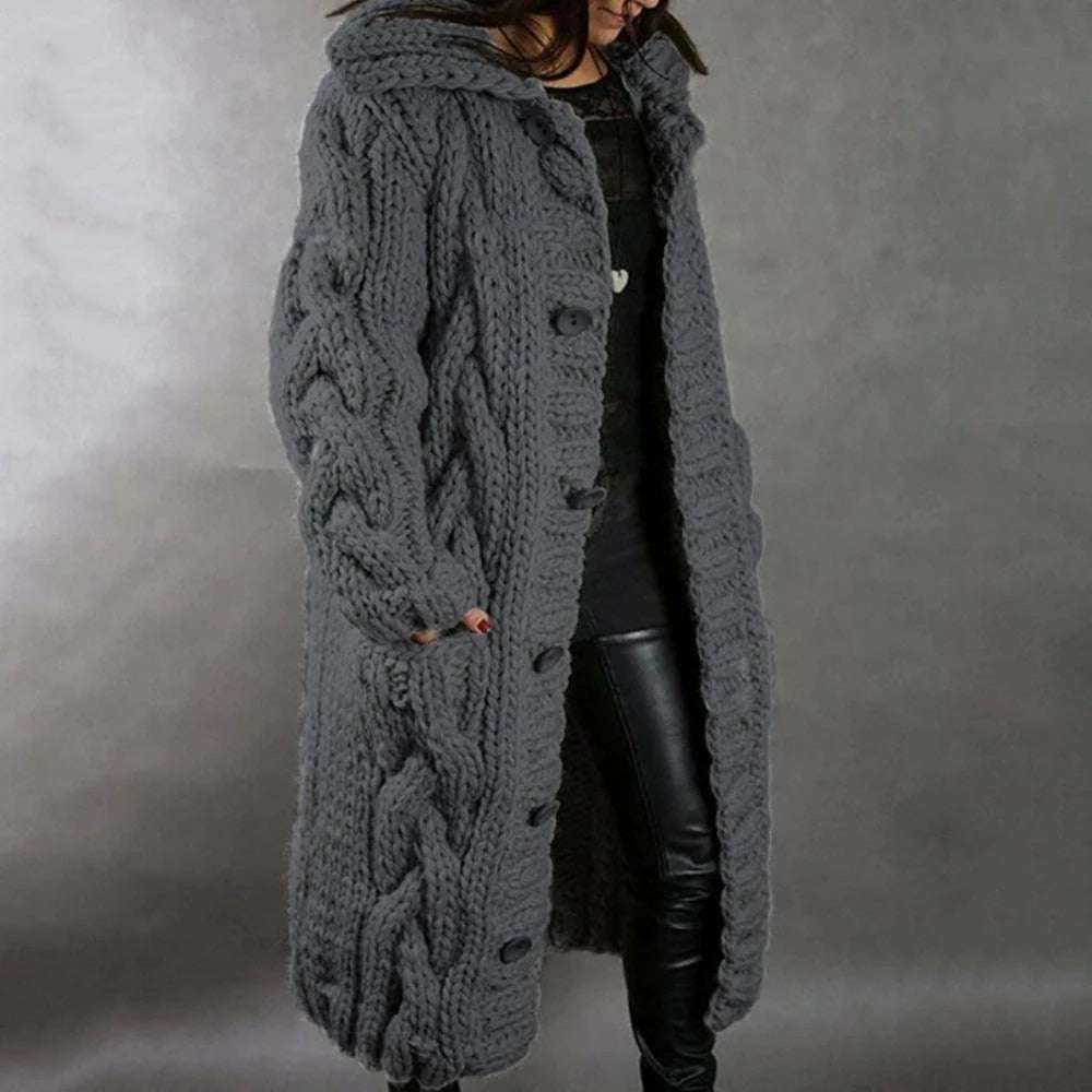 Edith | Damen Warmer Langer Strickcardigan für den Winter