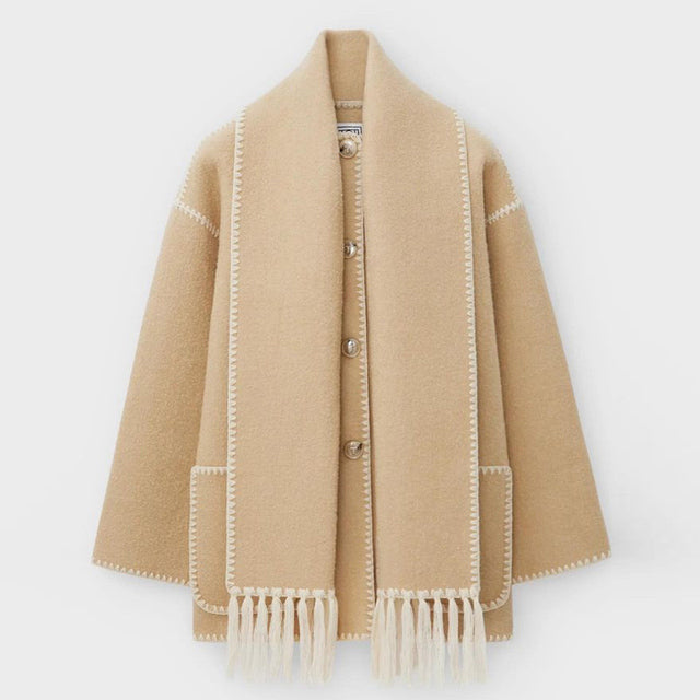 Damen Mantel mit kontrastierender Einfassung und Schal