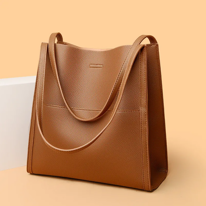 Damen Leder Schultertasche mit Großem Hauptfach