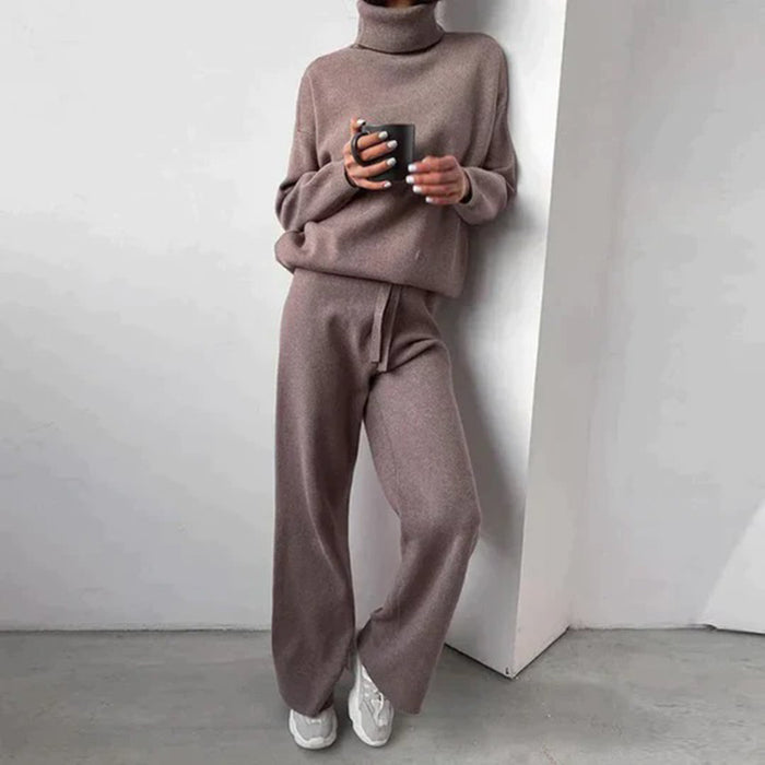 Damen Strickset Rollkragen Pullover Jogginghose