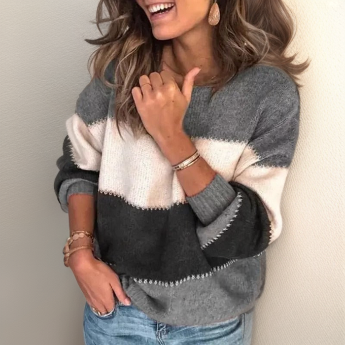 Damen Streifenpullover mit Rundhalsausschnitt Oversized