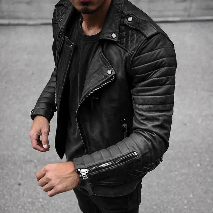 Herren Bikerjacke mit Steppnähten und Asymmetrischer Reißverschluss
