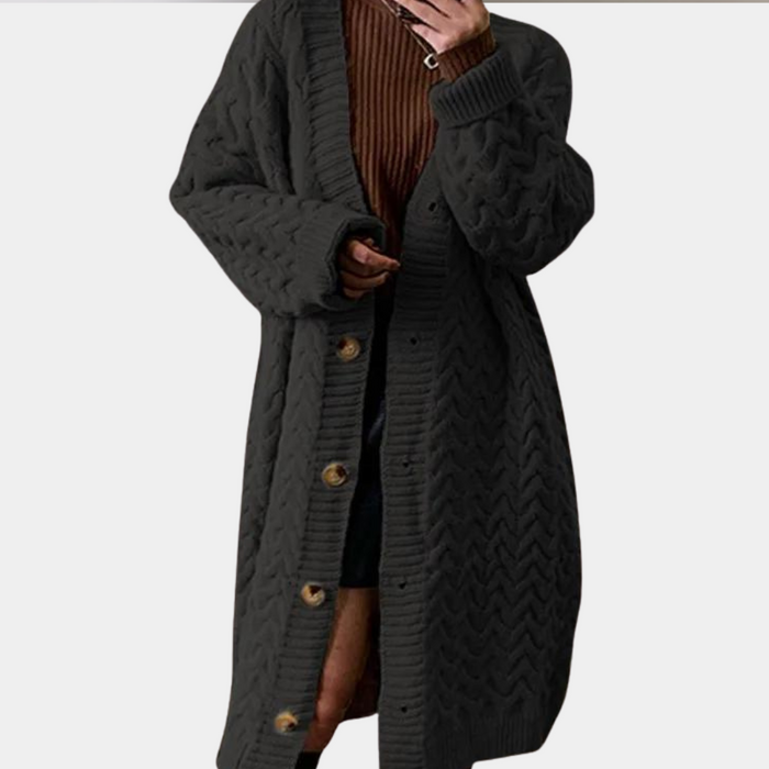 Damen Oversized Lange Strickjacke mit Knopfleiste