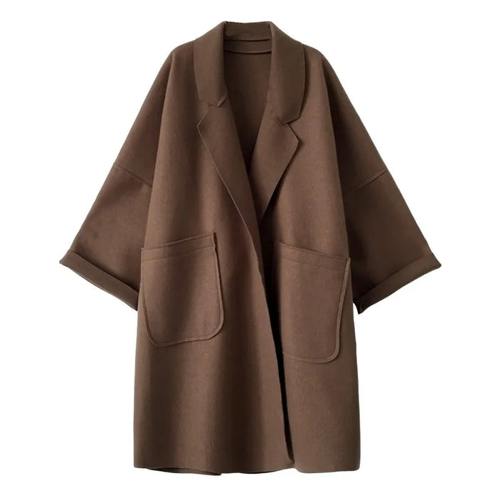 Damen Oversized Mantel mit Reverskragen und Taschen