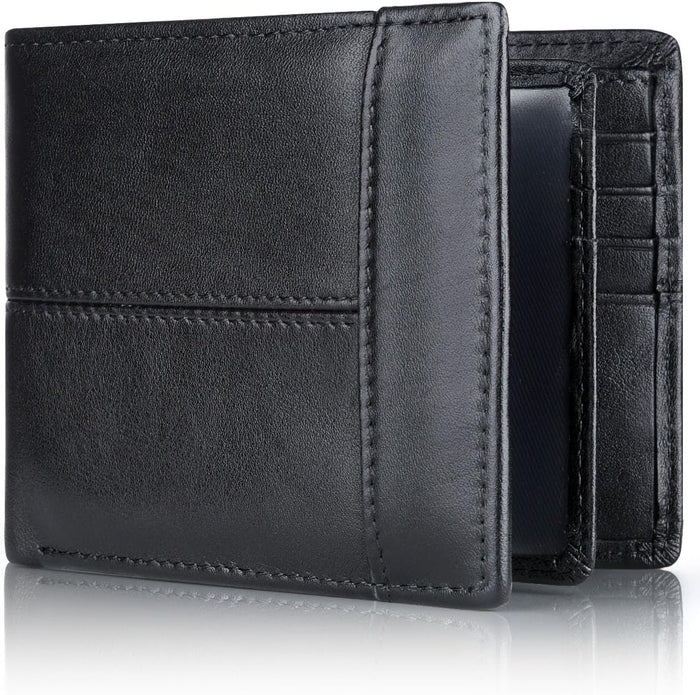 Herren Leder Bifold Geldbörse RFID-Schutz 16 Kartenfächer
