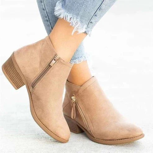 Damen Ankle Boots mit Blockabsatz und Seitenreißverschluss