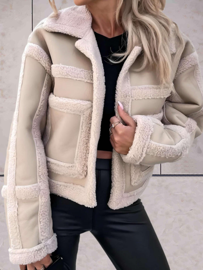 Damen Teddyfleece-Jacke mit Sherpa-Futter und Kragen