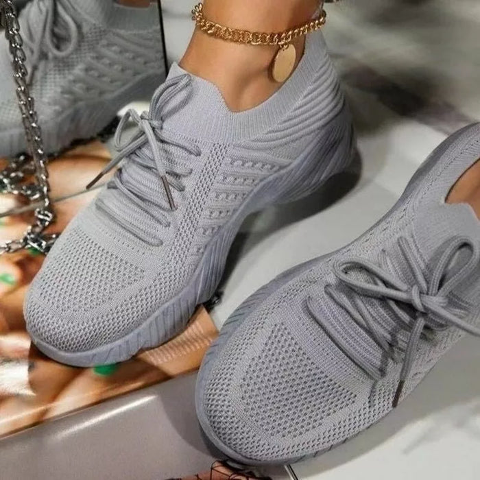 Damen Stricksneakers mit Schnürung und Sockenhals