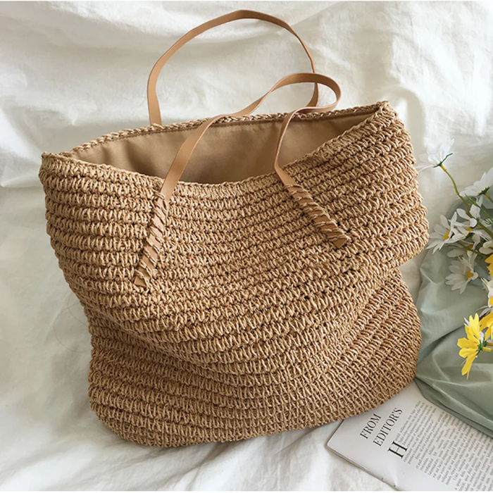 Damen Schultertasche Geflochten mit Breiten Tragegriffen