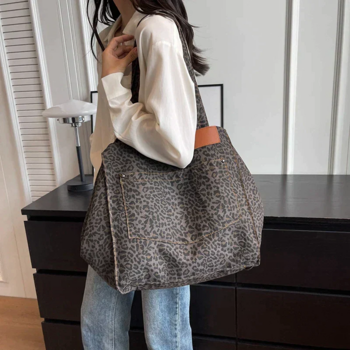 Damen Leopardenmuster Shopper Tote Bag mit Reißverschluss