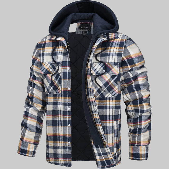 Herren Karierte Hemdjacke mit Kapuze und Wattierung